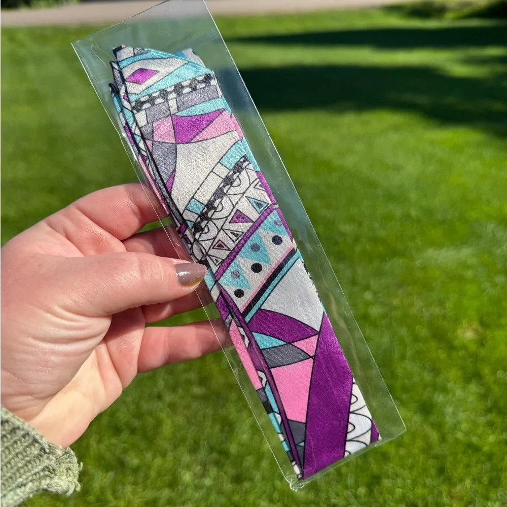 Geometric Purple and Blue Twilly Scarf - Picture 2 of 2